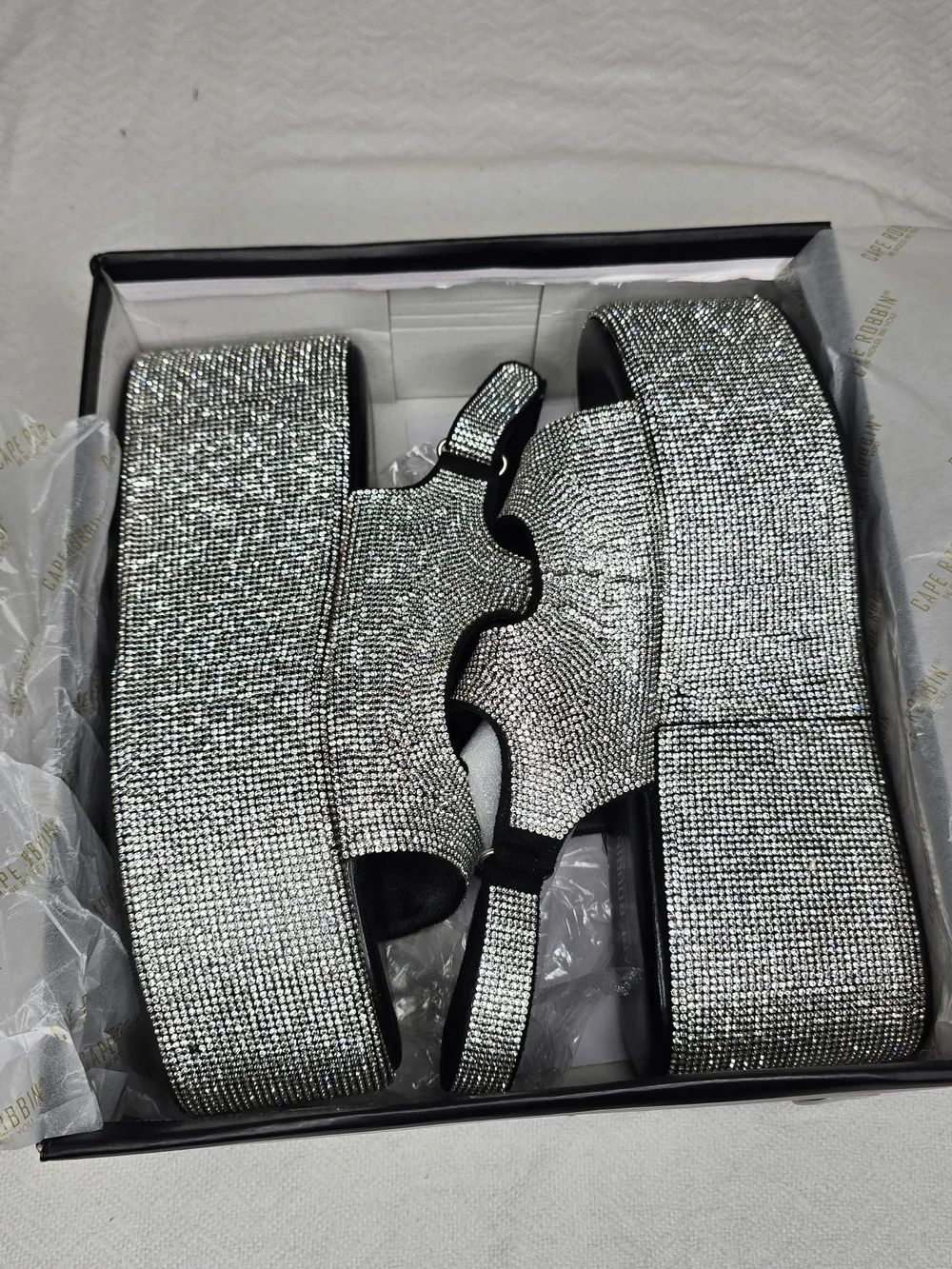 Women's Silver Rhinestone Platform Sandals – Size 10